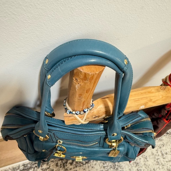 Coach Teal Hampton Lindsay Satchel Bag Vintage Leather Satchel Bag. - Picture 4 of 16